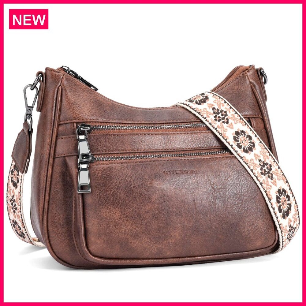Vegan Leather Crossbody Bag Adjustable Strap Multi Pocket Purse Women
